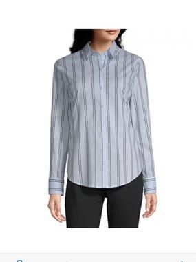 Worthington Light Blue & White Striped Button-Down Shirt for Women